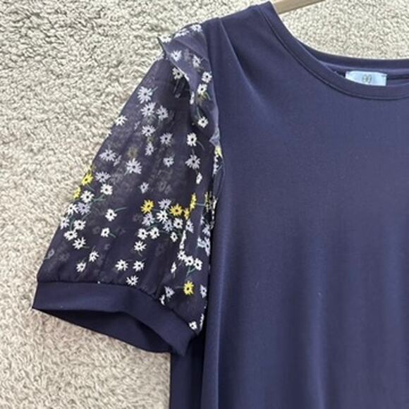 CeCe Large Blue Top Sheer Floral Sleeves Casual Work Office EUC - Picture 2 of 8